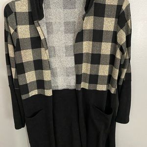 Hooded plaid cardigan